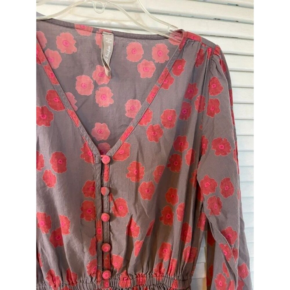 Mata Traders Mia Dress XS Floral Cotton Long Sleeve Midi Boho Cottagecore